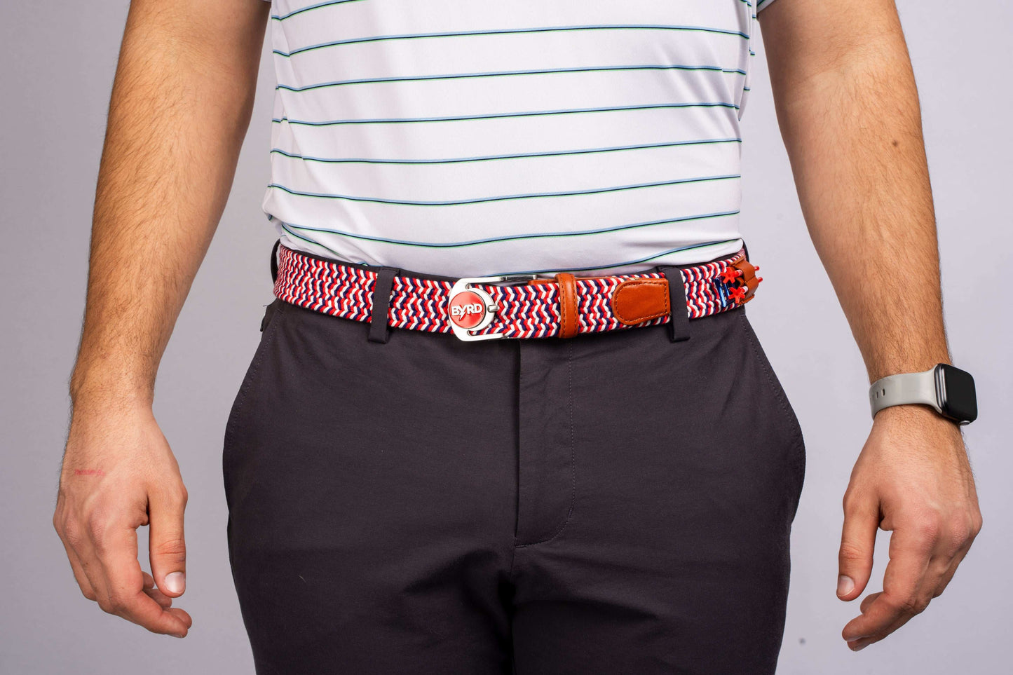 THE BRAIDED BYRD GOLF BELT - Red & White Bluebyrd - The Byrd, LLC
