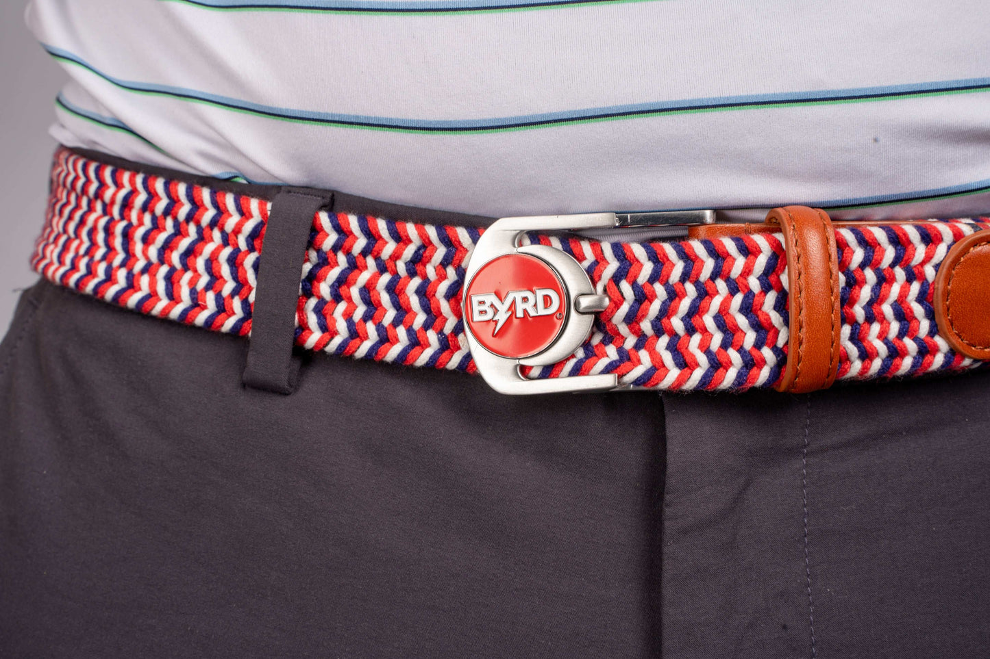 THE BRAIDED BYRD GOLF BELT - Red & White Bluebyrd - The Byrd, LLC