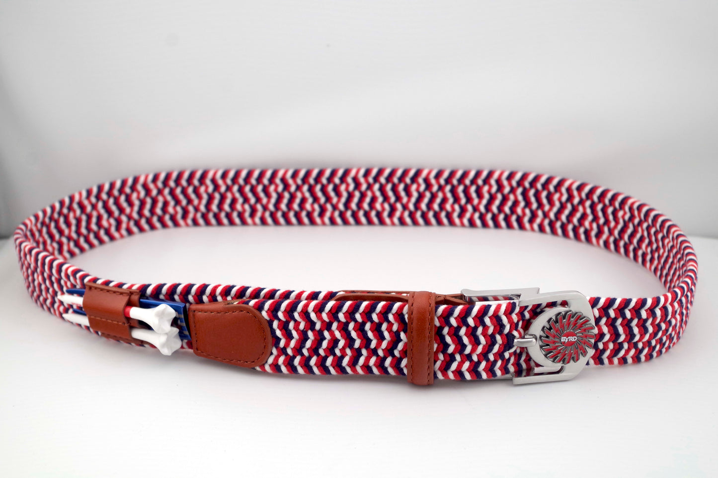 THE BRAIDED BYRD GOLF BELT - RED & WHITE BLUEBIRD