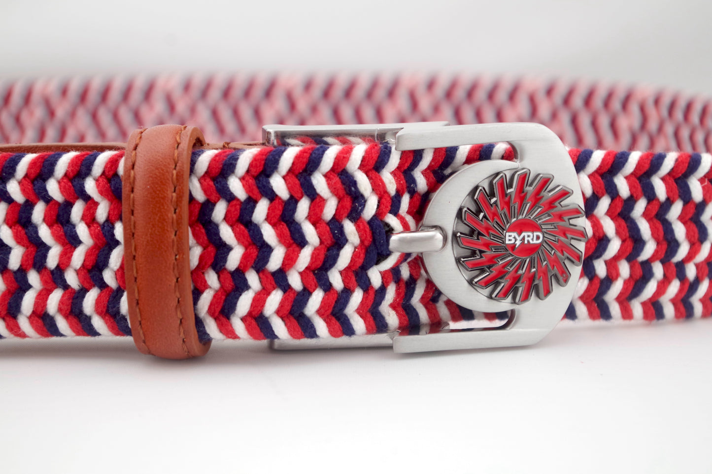 THE BRAIDED BYRD GOLF BELT - RED & WHITE BLUEBIRD