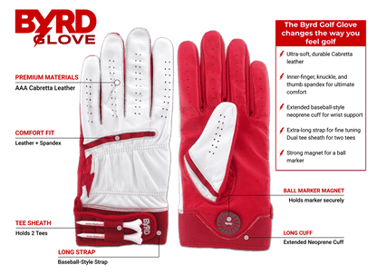 THE BYRD GOLF GLOVE - White/Red - The Byrd, LLC