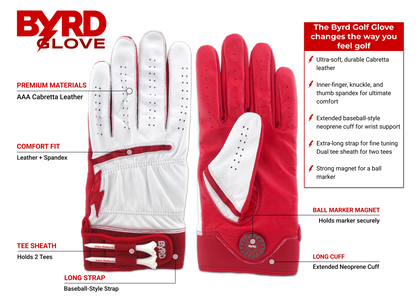 THE BYRD GOLF GLOVE - WHITE / RED