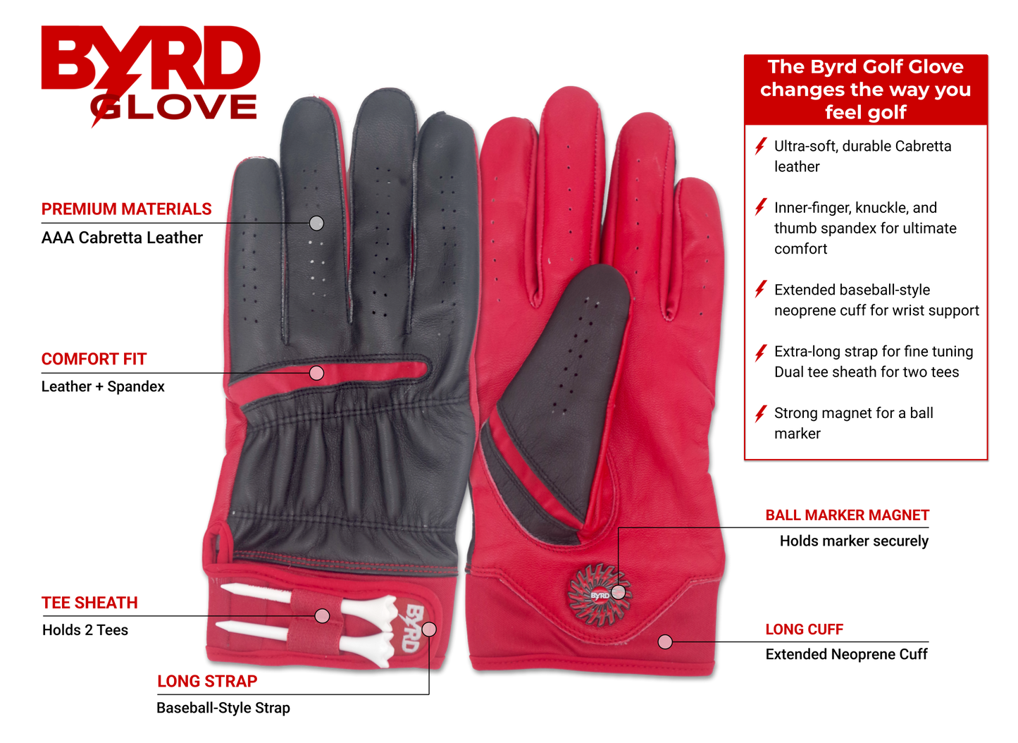 THE BYRD GOLF GLOVE - BLACK / RED