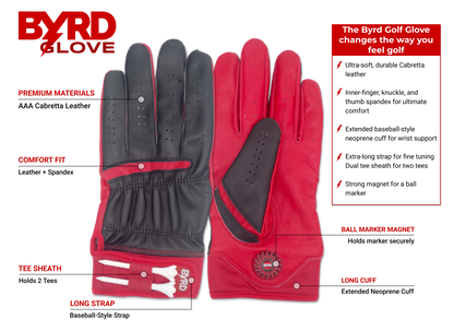 THE BYRD GOLF GLOVE - BLACK / RED